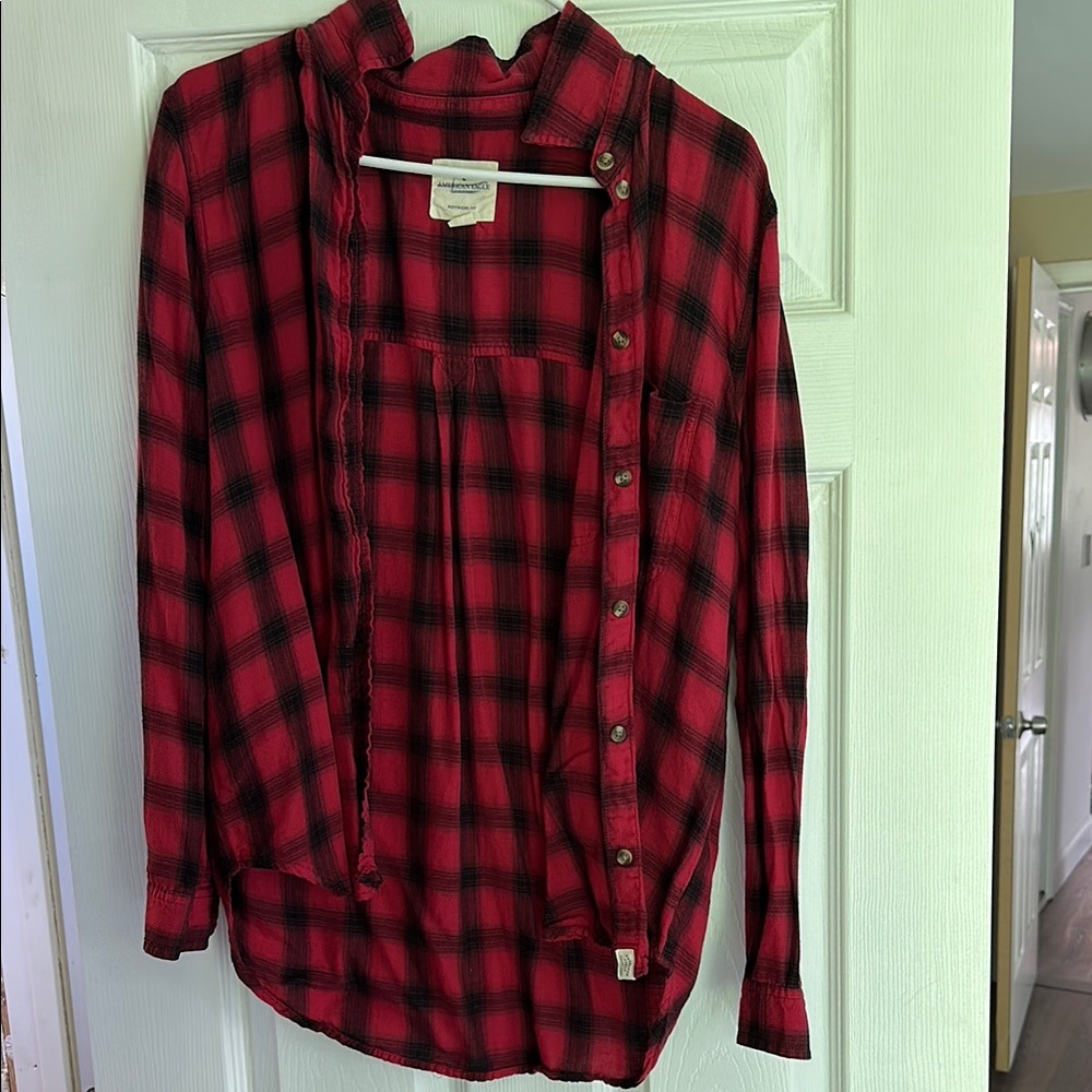 American Eagle Outfitters Red Plaid Button-Up Top